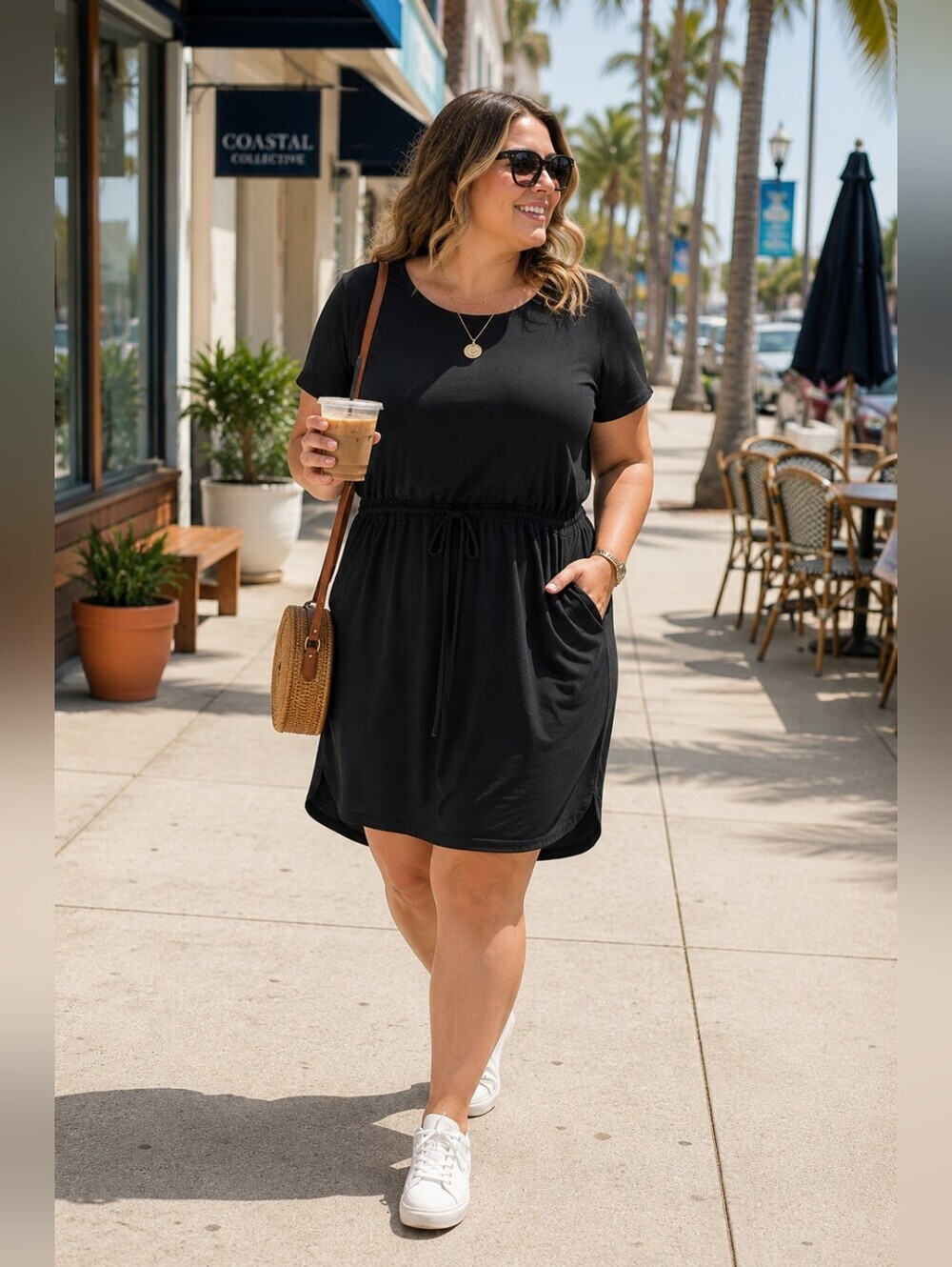 32° Cool Black Drawstring Waist Pocket Dress XL Travel Casual Athleisure - Picture 2 of 9
